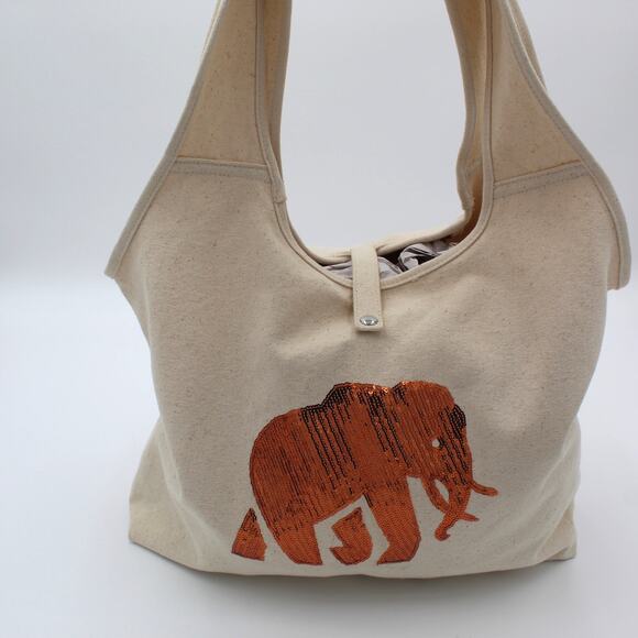 Banana Republic Elephant Tote Bag Canvas Sequin Copper Cotton Eco Shopper - Picture 2 of 12